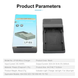 Camera Battery Charger for Canon LP-E6, LPE6, EOS 60D, 70D, 7D, 6D, 5D, Mark II, Mark III