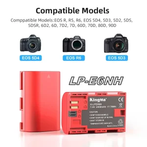KingMa LP-E6NH For Canon EOS R, EOS Ra, 5D, 6D, XC15 Camera Battery, 2400 mAh