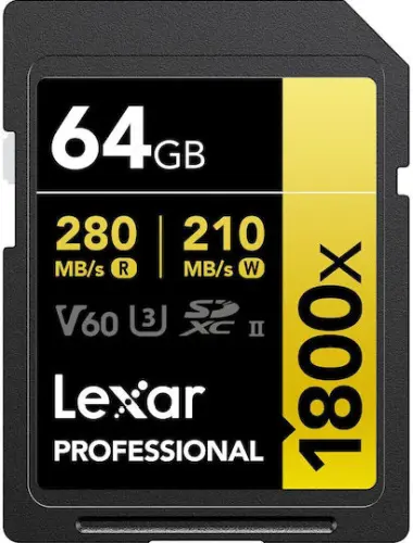 Lexar Professional 1800x SDXC 64GB Class 10 U3 V60 UHS II Lexar Professional 1800x SDXC 64GB Class 10 U3 V60 UHS II